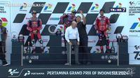 Menteri Pemuda dan Olahraga (Menpora) RI, Dito Ariotedjo, menjadi bulan-bulanan netizen karena berswafoto dengan juara MotoGP Indonesia 2024, Jorge Martin, di podium. (Bola.com/Dok.Istimewa).