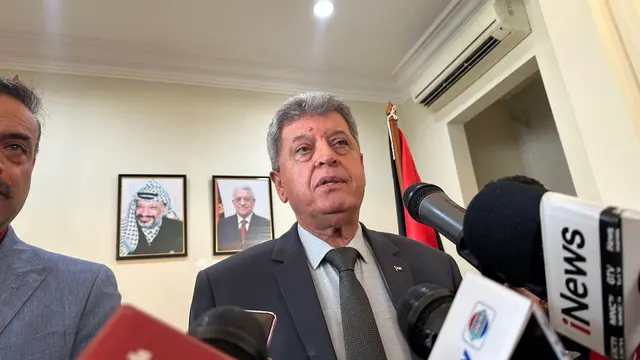 Duta Besar Palestina untuk Indonesia Zuhair Al-Shun dalam  peringatan 76 tahun Al-Nakba di Kedutaan Besar Palestina, Jakarta, Rabu (15/5/2024). (Liputan6/Benedikta Miranti)