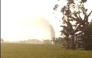 Pipa gas di Babelan, Kabupaten Bekasi, Jawa Barat, diduga mengalami kebocoran. (Dok. Tangkapan Layar @liputancikarang)