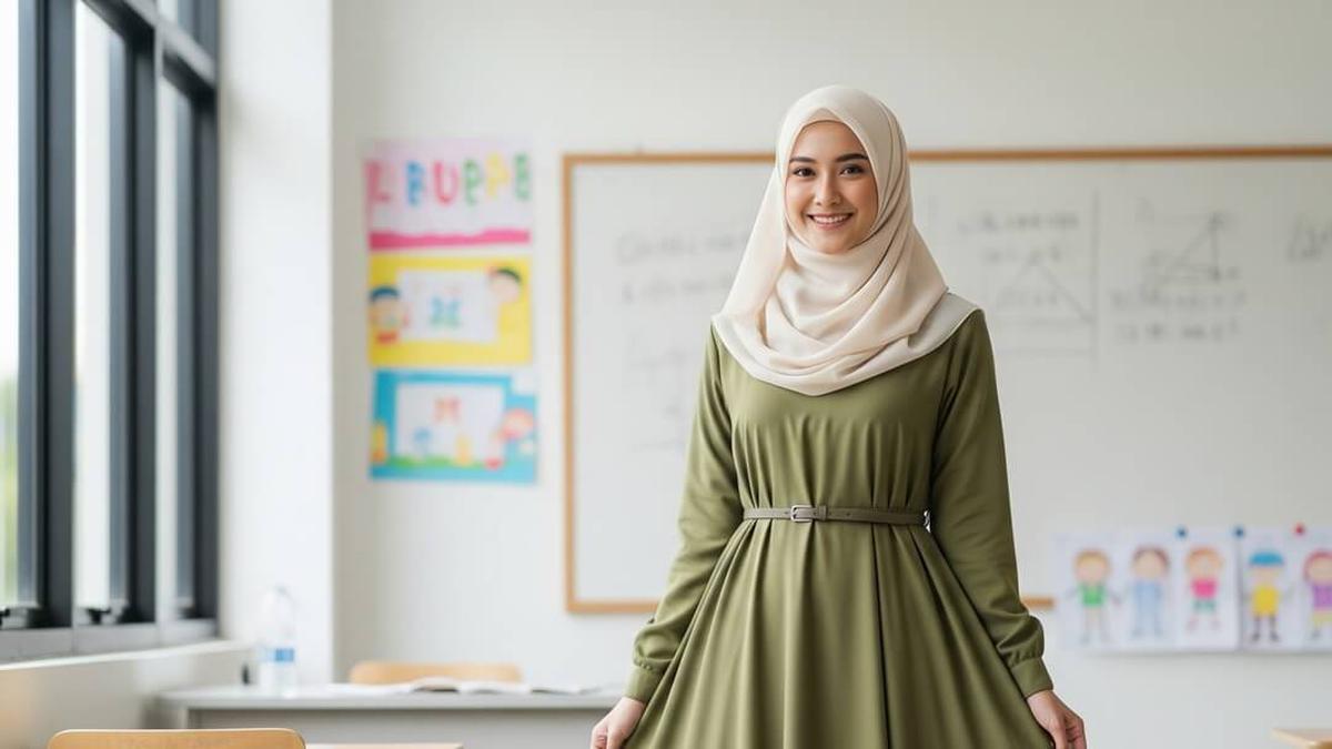 7 Model Gamis Kerja Guru Terbaru 2025, Tampil Profesional dan Nyaman Mengajar