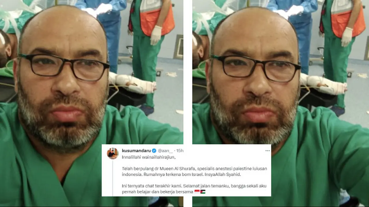 Dokter Mueen Al Shurafa seorang spesialis anestesi Palestine lulusan Indonesia meninggal dunia usai rumahnya kena hantaman bom Israel. (Foto: Tangkapan Layar Twitter @aan__)
