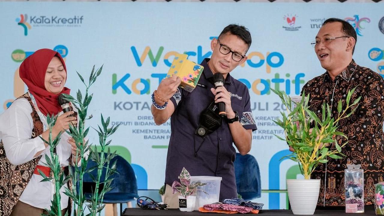Menteri Pariwisata dan Ekonomi Kreatif (Menparekraf) RI Sandiaga Salahuddin Uno saat perhelatan Workshop Kata Kreatif Kota Cilegon, pada Minggu  (17/7/2022).