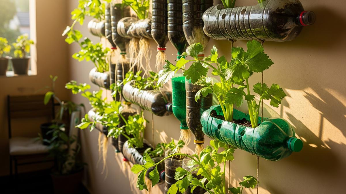 Cara Membuat Kebun Seledri Gantung dari Botol Plastik Bekas di Rumah