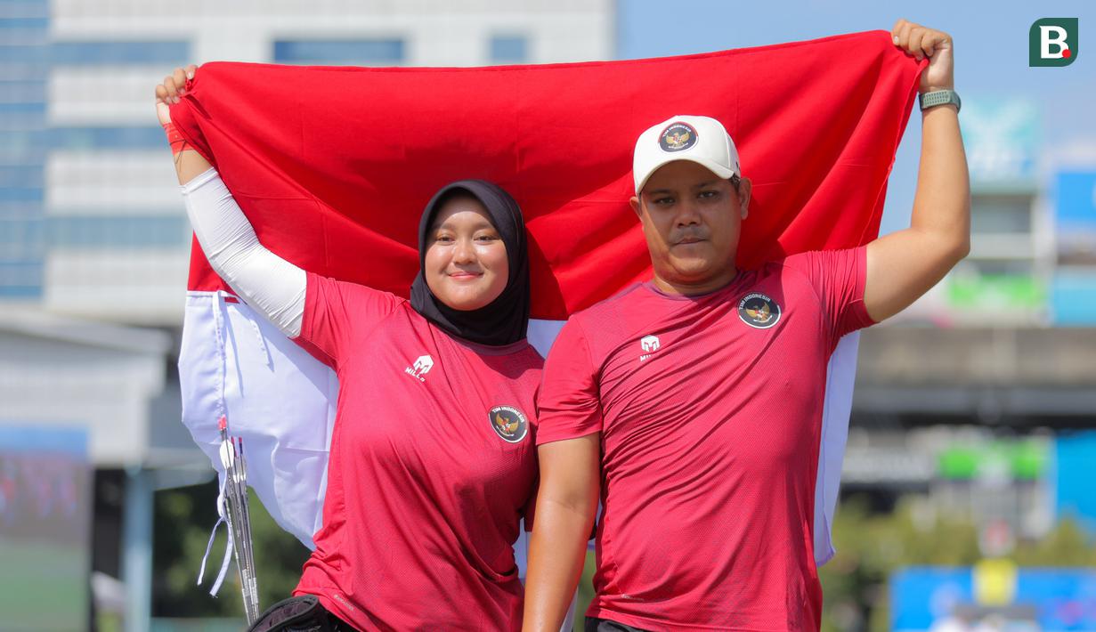 Tim panahan Indonesia kembali menorehkan prestasi dengan mempersembahkan medali perunggu di SEA Games 2025. (Bola.com/Bagaskara Lazuardi)