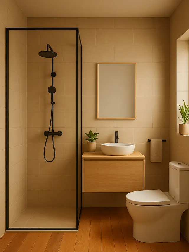 Kamar Mandi dengan Lantai Kayu Hangat