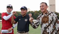 Manajer pelatih Timnas Indonesia, Shin Tae-yong, bersama Menpora Zainudin Amali dan Ketua PSSI, Mochamad Iriawan. (Dok PSSI).