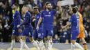 Striker Chelsea, Oliver Giroud, melakukan selebrasi usai membobol gawang PAOK Thessaloniki pada laga Liga Europa di Stadion Stamford Bridge, Kamis (29/11). Chelsea menang 4-0 atas PAOK Thessaloniki. (AP/Matt Dunham)