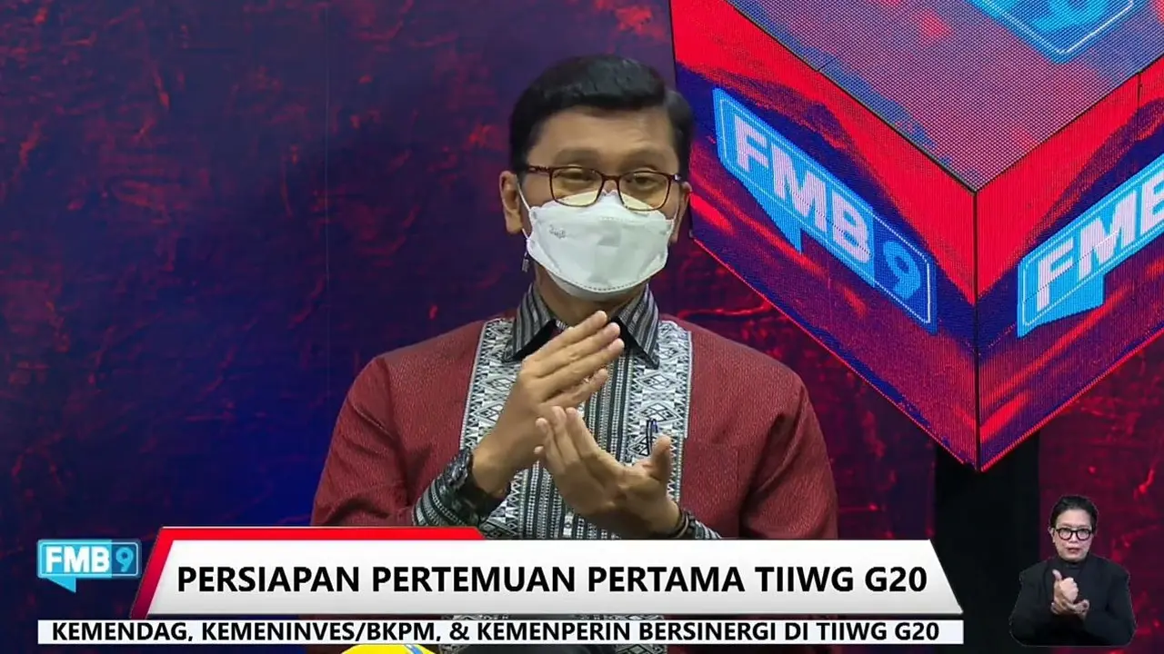 Direktur Jenderal Perundingan Perdagangan Internasional Kementerian Perdagangan Djatmiko Bris Witjaksono dalam diskusi Persiapan Pertemuan Pertama TIIWG G20, Senin (21/3/2022).