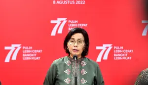 Menteri Keuangan (Menkeu) Sri Mulyani dalam keterangannya selepas mengikuti Sidang Kabinet Paripurna yang dipimpin oleh Presiden Joko Widodo di Istana Negara, Senin, 8 Agustus 2022. (Foto: Rusman - Biro Pers Sekretariat Presiden)