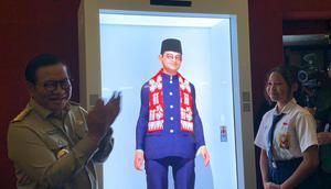 Avatar AI tokoh Pramono Anung di Planetarium Jakarta. (dok. Liputan6.com/Salsa Nur Fadillah)
