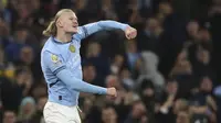 Erling Haaland merayakan gol pada laga Man City vs Chelsea di Premier Leafue 2024/2025 (c) AP Photo/Scott Heppell