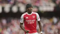 Pemain Arsenal Noni Madueke dalam pertandingan Premier League melawan Nottingham Forest di London, Sabtu, 13 September 2025. (AP Photo/Kin Cheung)