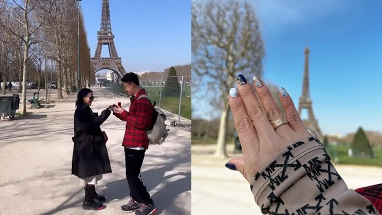 6 Potret Detik-detik Wika Salim Dilamar Kekasih, Romantis di Depan Menara Eiffel