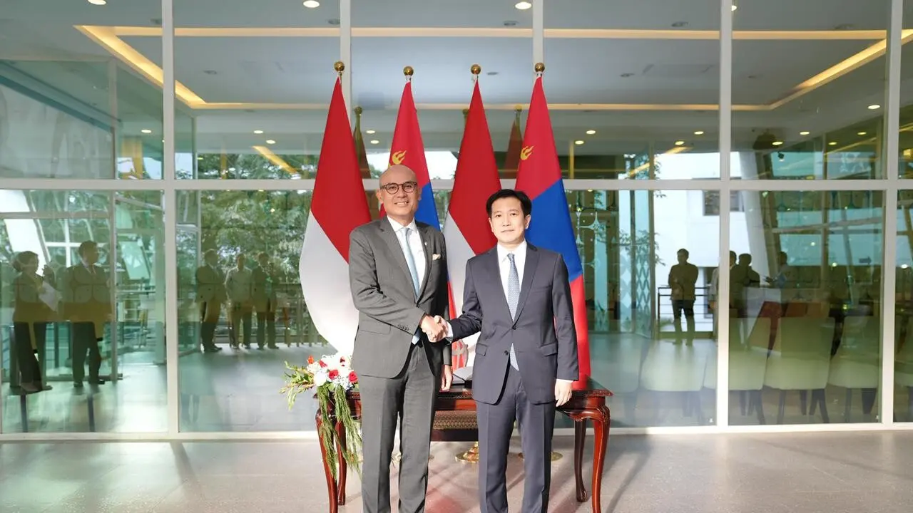 Wamenlu RI Arrmanatha C. Nasir dan Wamenlu Mongolia Amartuvshin Gombosuren bertemu di Kementerian Luar Negeri RI, Jakarta, Kamis (26/2/2026).