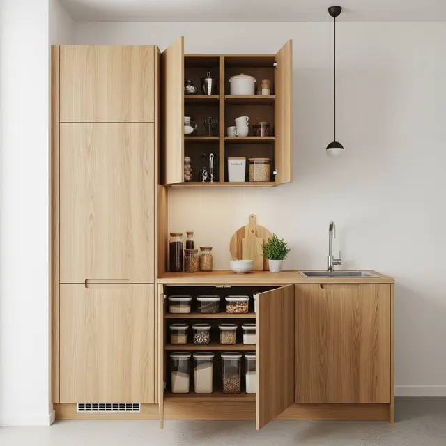Dapur 2x2 Meter Rumah Type 36 dengan Konsep Japandi dan Hidden Storage