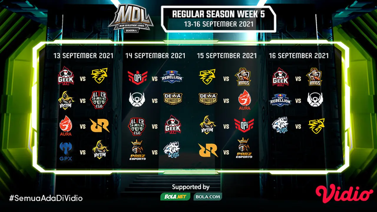 Jadwal dan live streaming pertandingan MDL Indonesia Season 4 Pekan Kelima di Vidio, 13-16 September 2021