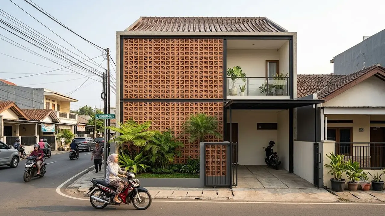 6 Desain Fasad Roster untuk Rumah yang Berhadapan Langsung dengan Jalan