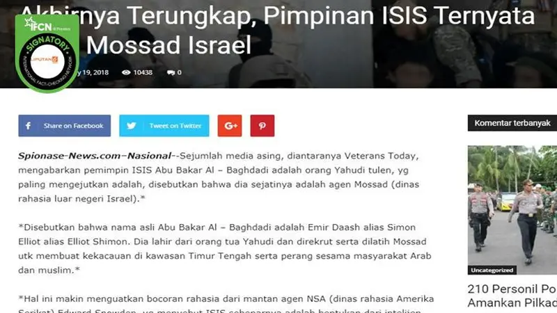 Gambar Tangkapan Layar Berita Tentang Pimpinan ISIS Abu Bakar Al Baghdadi