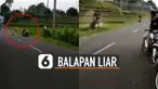 Nasib apes dialami oleh salah satu pemuda yang mengikuti balapan liar ini karena harus nyungsep ke sawah.