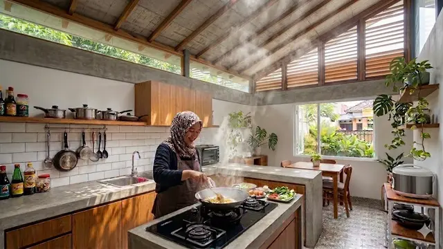 Dapur Desain Atap Miring Satu Sisi (Shed Roof) (Gemini AI)