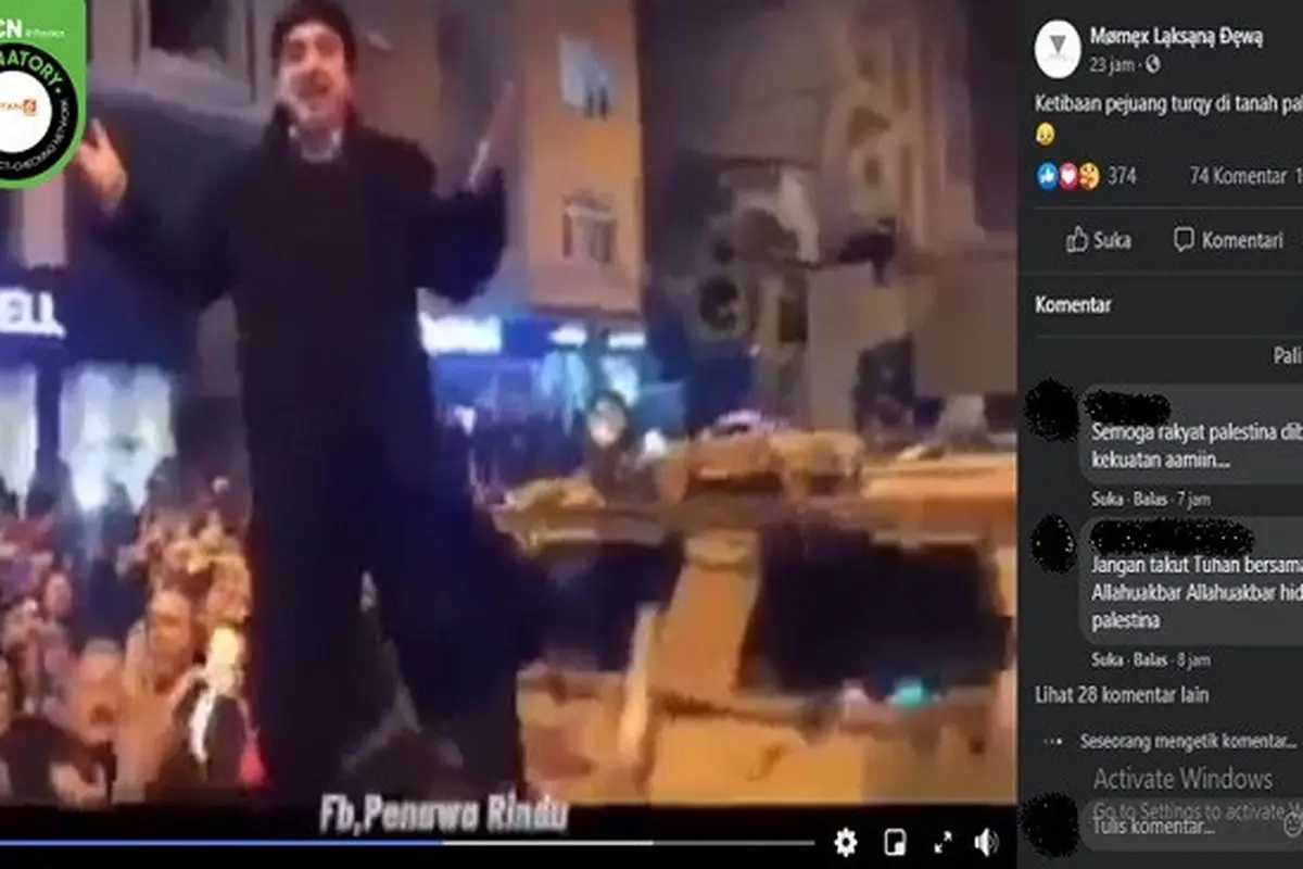 Gambar Tangkapan Layar Video yang Diklaim Pejuang Turki Tiba di Palestina (sumber: Facebook)