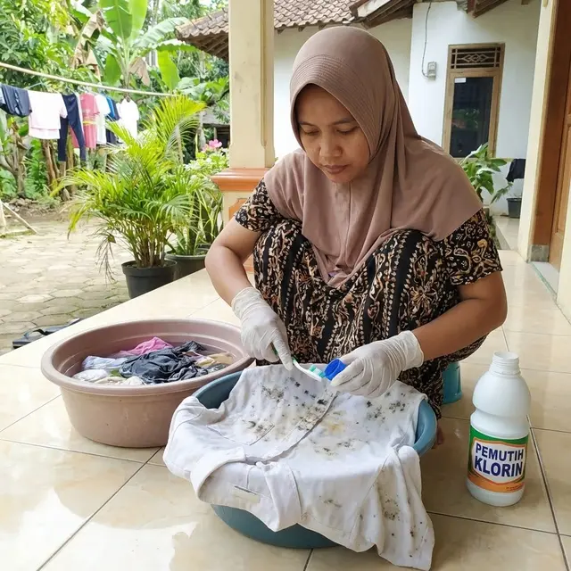 Membersihkan bintik jamur di pakaian dengan pemutih klorin