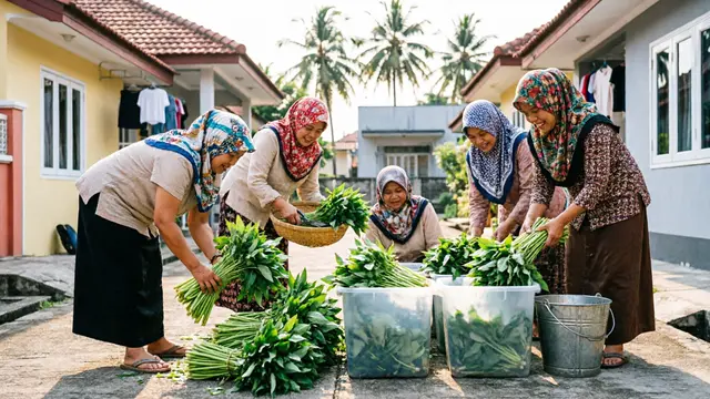 Konsep Kebun Sayur Bareng Ibu-Ibu RT Modal di Bawah Rp200 Ribu (AI)