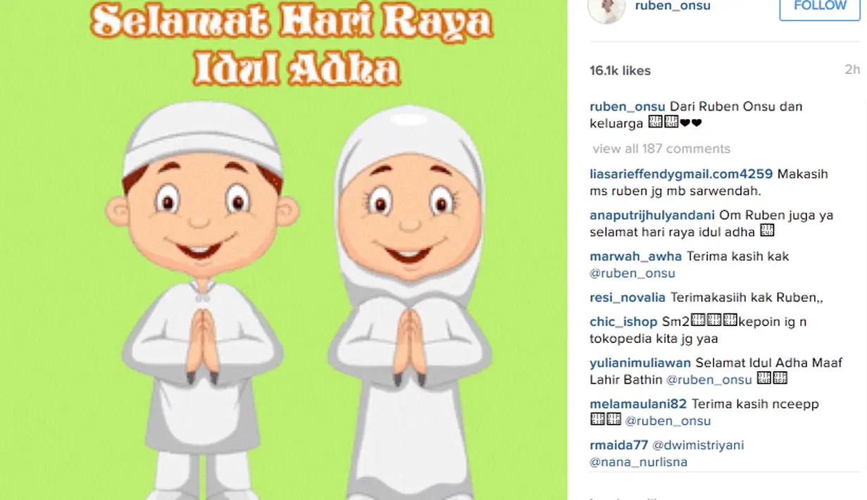 Karakter lucu dalam bentuk animasi ini merupakan bentuk ucapan Ruben Onsu di hari raya Idul Adha. (via instagram/@ruben_onsu)