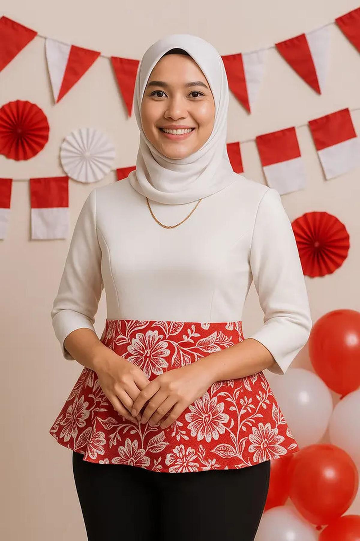 7 Atasan Batik Kombinasi Polos Modern Tema Hari Kemerdekaan 17 Agustus 1945 HUT RI ke-80