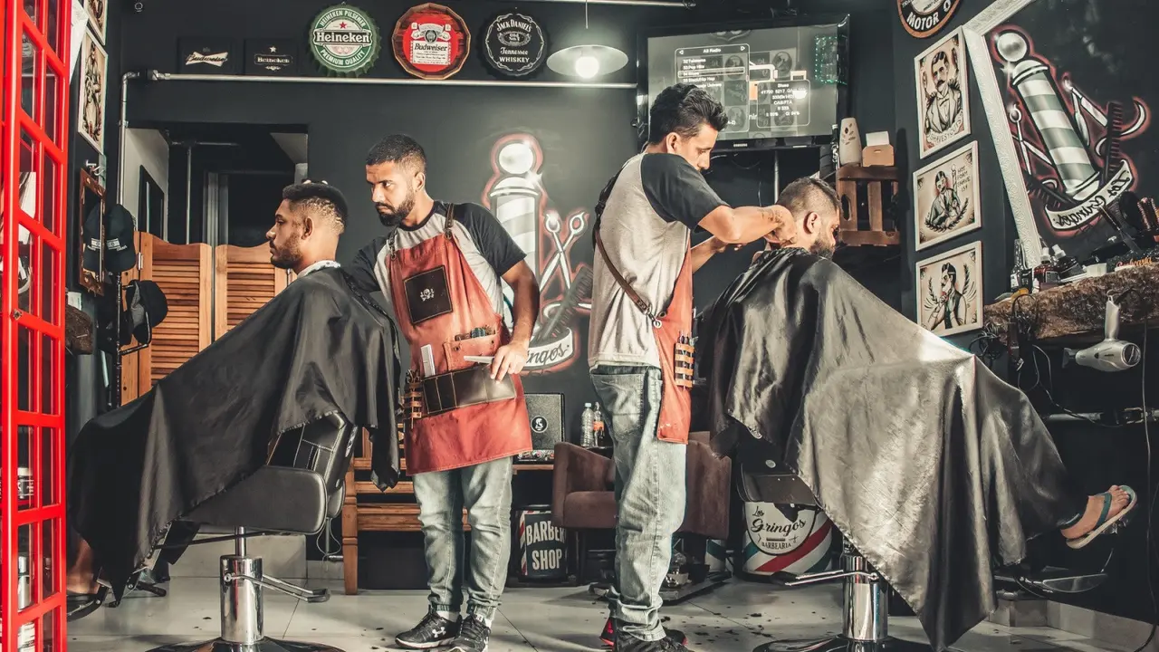 Ilustrasi salon, pangkas rambut, barbershop, bisnis/usaha kecil