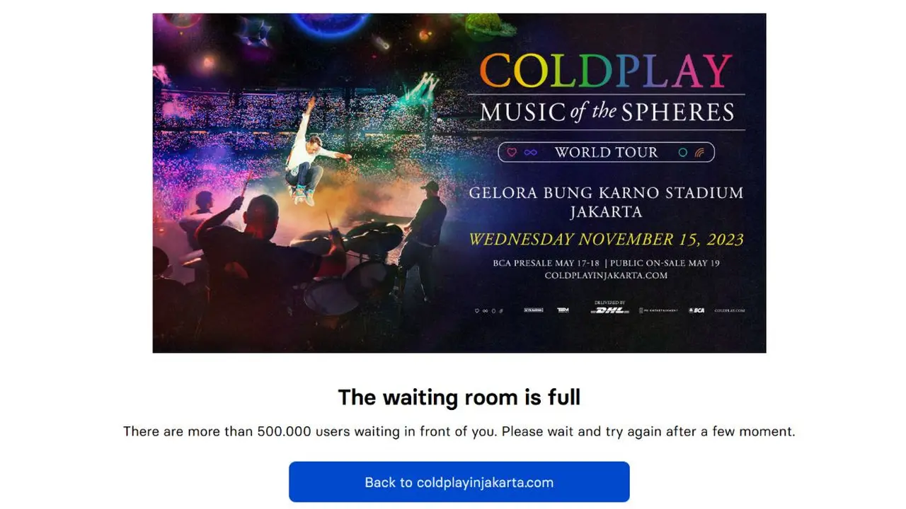 Warganet Keluhkan Antrean War Tiket Coldplay Enggak Masuk Akal, Sampai 500 Ribu Lebih