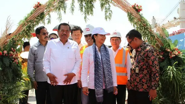 Menteri BUMN Rini Soemarno saat acara serah terima kapal MV Dharma Lautan Intan di Batam, Rabu (11/4/2018). (Dok Foto: Djakarta Lloyd)