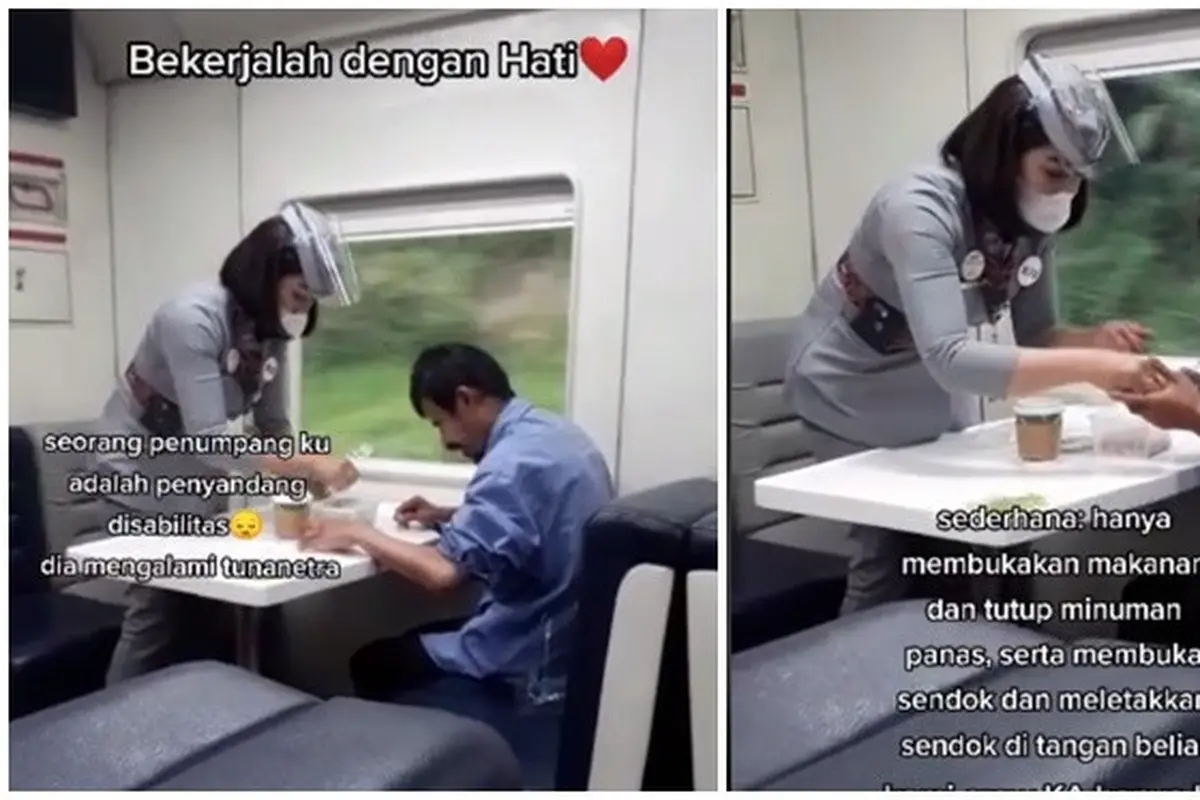 Aksi Pramugari Kereta Bantu Penumpang Tunanetra saat Makan Ini Bikin Tersentuh