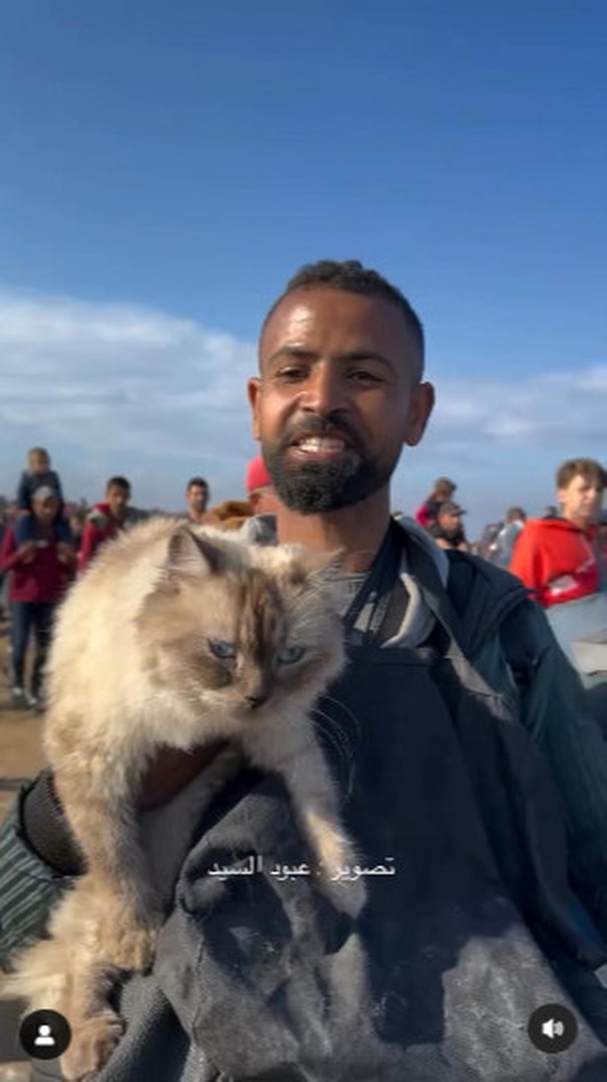 Potret Warga Gaza Palestina Pulang Bersama Kucing Mereka Berjalan Kaki di Tengah Puing Bangunan