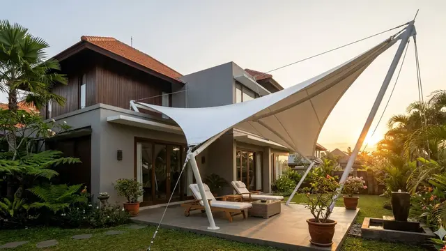 Kanopi Teras untuk Rumah Menghadap Matahari Sore (Foto: Gemini AI)