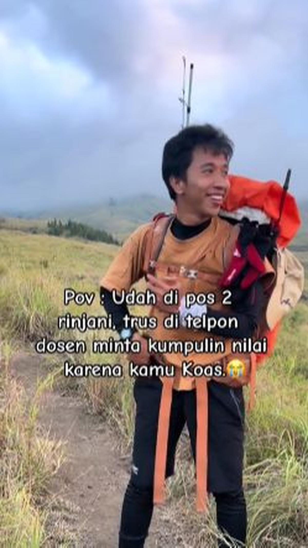 "Ngecamp dulu di pos 3, orang lanjut ke pelawangan. Dia sendiri balik kanan kayak orang susah wkwkw," ungkap sang pemilik video.