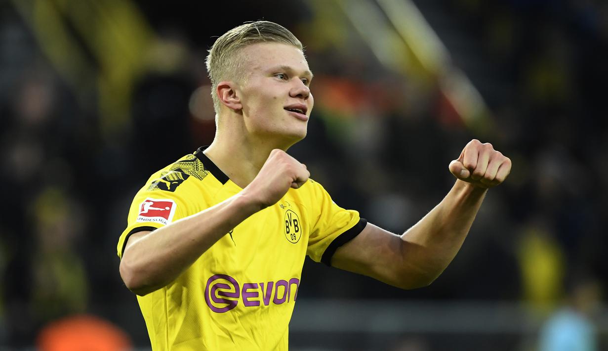 5. Erling Braut Haaland (Borussia Dortmund) - Haaland mempunyai catatan yang sangat mengesankan Liga Champions musim ini. Haaland berhasil mencetak rekor sebagai pemain muda berusia 19 tahun yang telah mencetak 10 gol dalam empat pertandingan. (AFP/Ina Fassbender)
