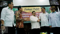 Muhaimin Iskandar (tengah) saat menghadiri diskusi ‘Lebaran Menjelang Harga Menjulang’ di Aula Gus Dur, Jakarta, Kamis (25/6/2015). Muhaimin meminta pemerintah menjamin layanan transportasi yang baik menjelang Lebaran. (Liputan6.com/Johan Tallo)