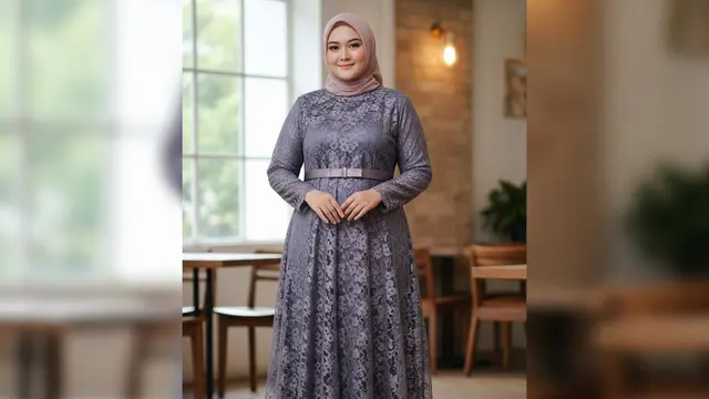 Model Gamis Brokat Cutting A-Line untuk Tubuh Berisi