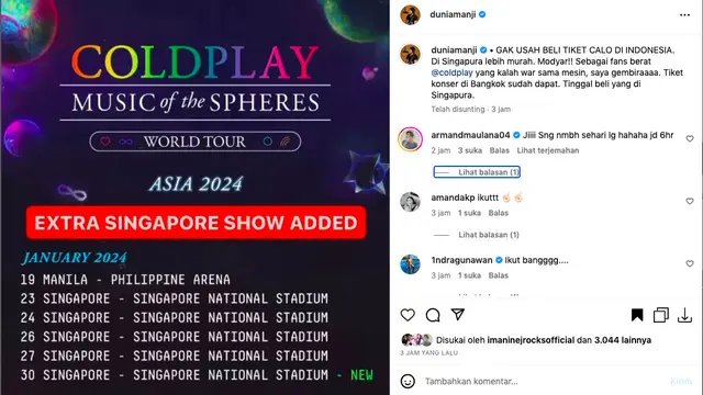 Anji Imbau Masyarakat Tak Beli Tiket Konser Coldplay dari Calo, Sarankan Nonton di Singapura yang Lebih Murah