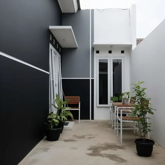 Model Teras Rumah dengan Lantai Semen Polos yang Estetik. (Foto: AI)