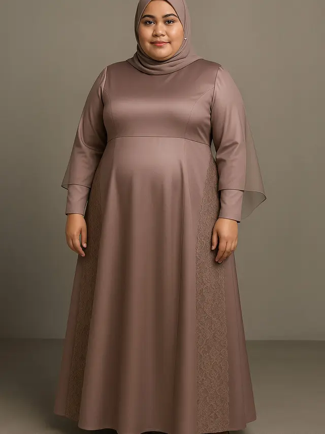 Model Gamis Satin Kombinasi Brokat untuk Orang Gemuk (Foto: ChatGPT)