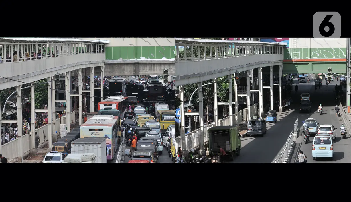 Foto kombo yang menunjukkan suasana Pasar Tanah Abang pada Ramadan tahun lalu (16/5/2019) dan saat pandemi virus Corona atau Covid-19, Jakarta, Selasa (5/5/2020). (merdeka.com/Iqbal S. Nugroho)