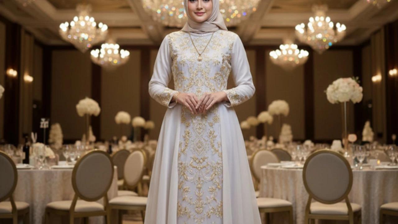 7 Model Gamis Cloud Dancer Kombinasi Gold untuk Kondangan Glamor, Modern dan Fashionable