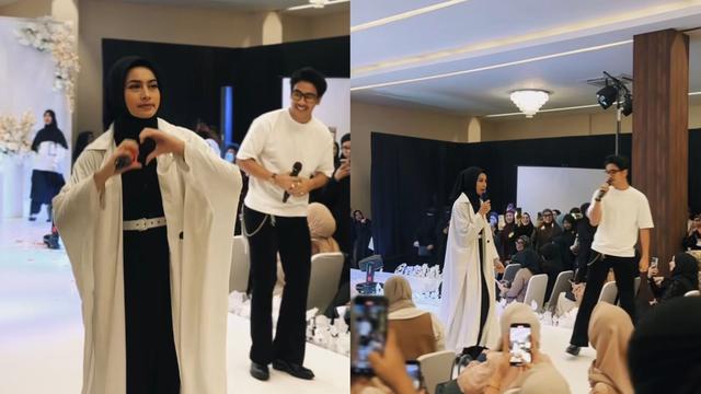 Potret Sintya Marisca dan Abidzar Al Ghifari saat berduet membawakan lagu 'Inikah Cinta' pada acara peluncuran brand parfum Umi Pipik (Instagram/@sintyamarisca)
