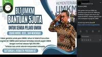 Gambar tangkapan layar&nbsp;kabar tentang Kementerian UMKM membagikan BLT sebesar Rp 5 juta bagi semua pelaku usaha. (sumber: Facebook)