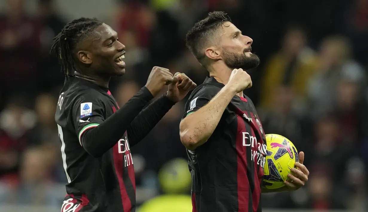 Gol tunggal AC Milan dicetak oleh penyerang Olivier Giroud melalui sundulan cantik pada menit ke-40. (Tano Pecoraro/LaPresse via AP)