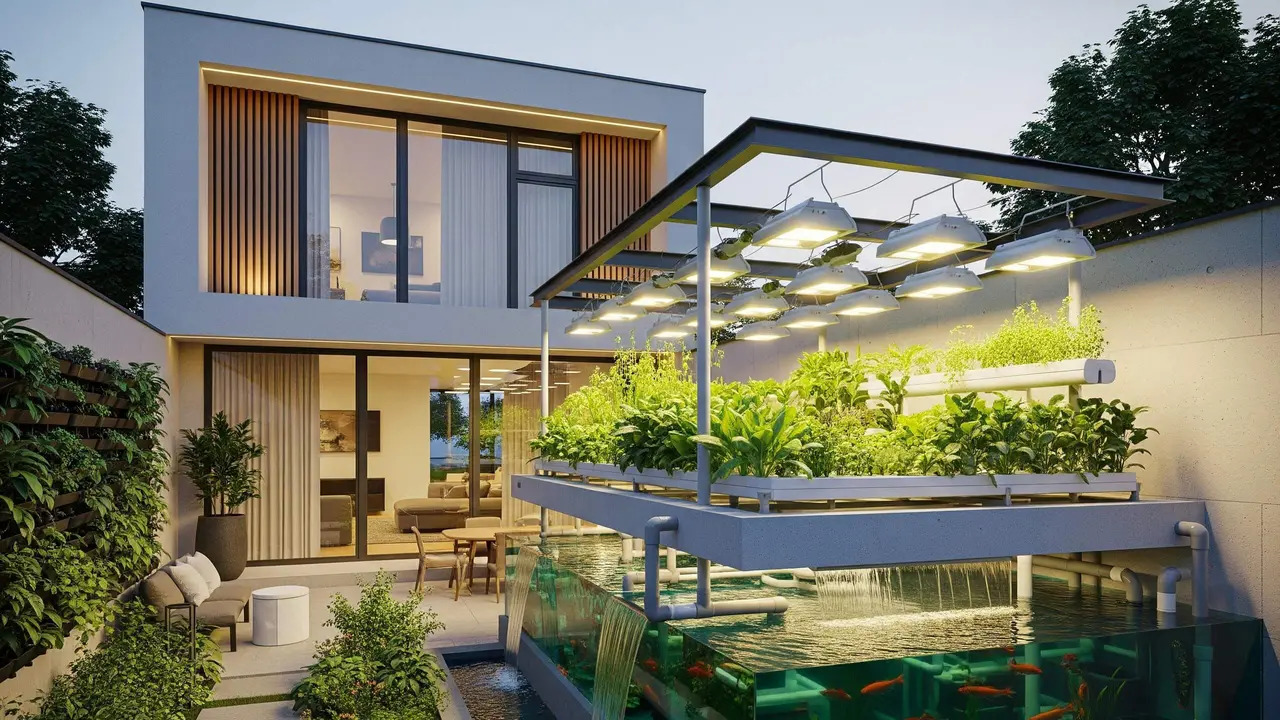 Desain Rumah dengan Kebun Sayur di Atas Kolam Ikan