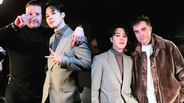 Jimin BTS bareng Kim Jones dan Robert Pattinson. (Instagram/ j.m)