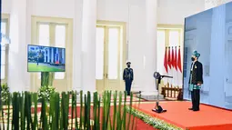 Presiden Joko Widodo memimpin upacara Hari Kelahiran Pancasila secara virtual di Istana Bogor, Jawa Barat, Selasa (1/6/2021). Khususnya saat ini tantangan yang dihadapi Pancasila lebih berat yaitu meningkatnya rivalitas dan kompetisi termasuk antar pandangan. (FOTO:Biro Pers Kepresidenan)